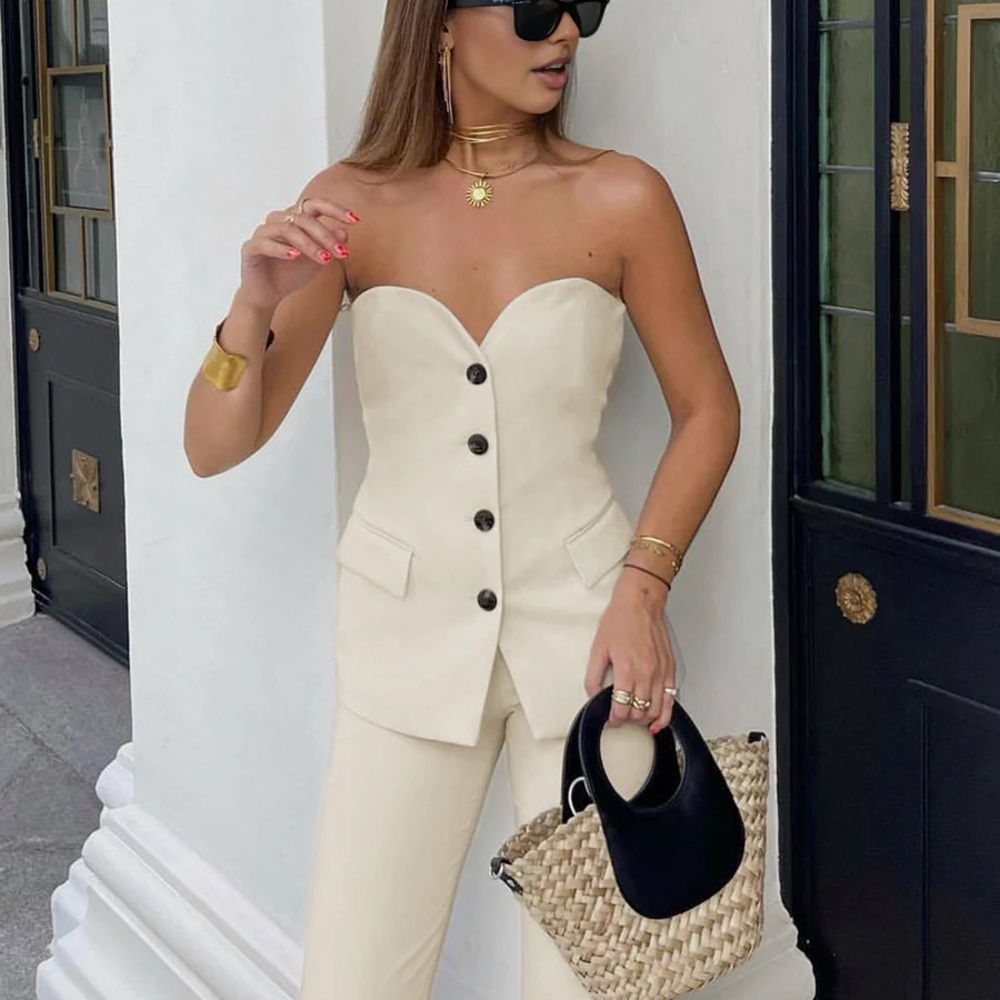 Elegant Cream Two Piece Set